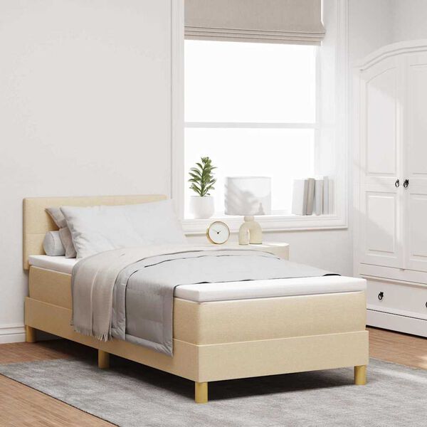 vidaXL Pat cu arcuri cu saltea cu headboard Crem 90 x 200 cm țesătură