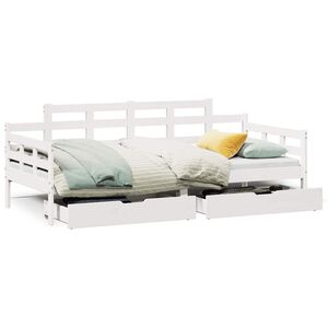 vidaXL Pat de zi cu sertare, alb, 90x200 cm, lemn masiv pin