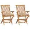 vidaXL Scaune de grădină cu perne, 2 buc., bej, lemn masiv de tec