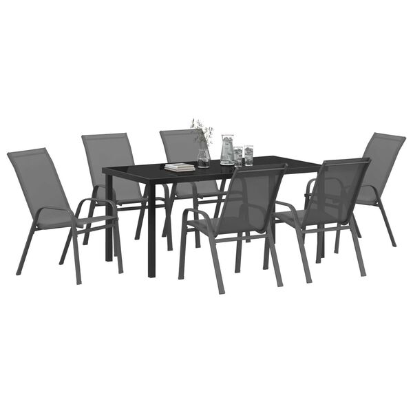 vidaXL Set de masă pentru grădină 7 pcs Gri și negru