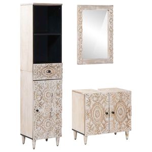 vidaXL Set de mobilier pentru baie 3 pcs Alb Lemn de mango solid