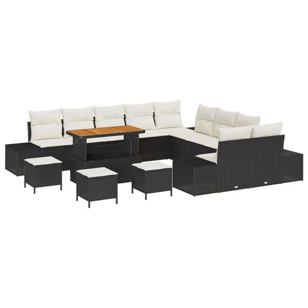 vidaXL Set de canapele pentru grădină 14 pcs Negru Rattan poli