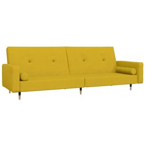 vidaXL Canapea extensibilă cu 2 locuri, 2 perne, galben, catifea