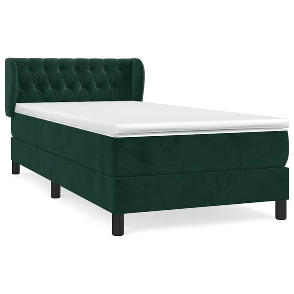 vidaXL Pat box spring cu saltea, verde &icirc;nchis, 90x190 cm, catifea