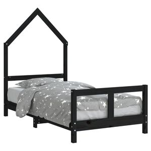 vidaXL Cadru de pat pentru copii, negru, 80x160 cm, lemn masiv de pin
