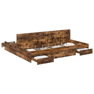 vidaXL Cadru de pat cu depozitare cu ușă Stejar fumuriu 200 x 200 cm