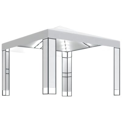 vidaXL Pavilion cu acoperiș dublu & șiruri de lumini LED, alb, 3x3 m