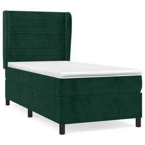 vidaXL Pat box spring cu saltea, verde &icirc;nchis, 90x200 cm, catifea
