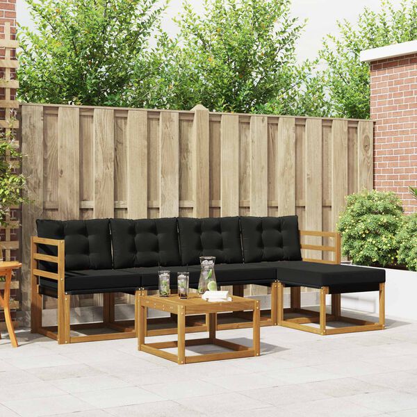 vidaXL Set de canapele de exterior cu pernă 6 pcs Natural și Negru