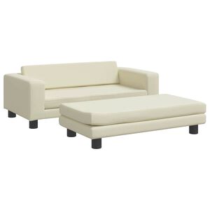 vidaXL Canapea copii cu taburet crem 100x50x30cm piele ecologică