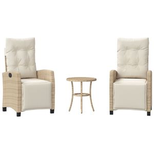 vidaXL Set bistro cu perne, 3 piese, bej, poliratan