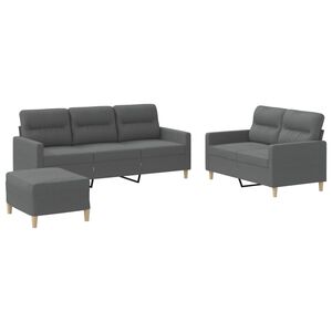 vidaXL Set de canapele cu perne, 3 piese, gri &icirc;nchis, textil