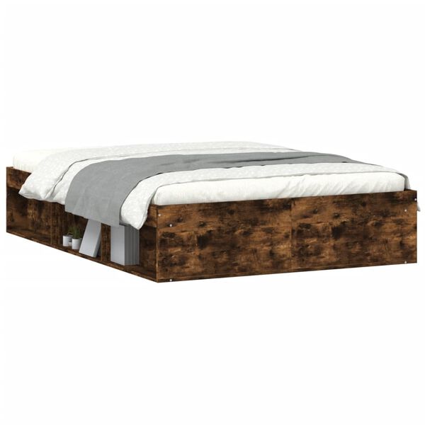 vidaXL Cadru de pat dublu, stejar fumuriu, 135x190 cm
