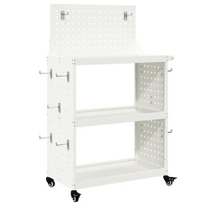 vidaXL Cărucior pentru unelte cu raft cu roata Alb 65 x 35 x 111 cm