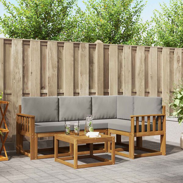 vidaXL Set de canapele de exterior 5 pcs Gri natural și deschis