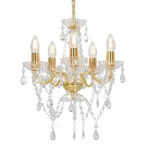 vidaXL Candelabru cu mărgele de cristal, auriu, rotund, 5 x E14