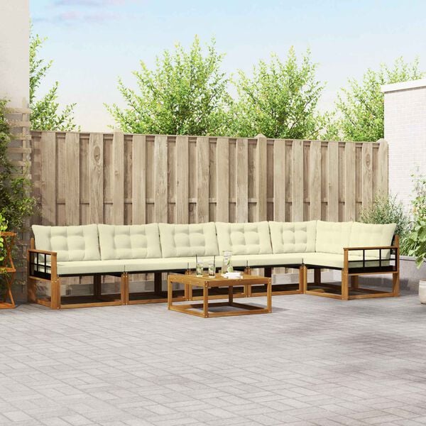 vidaXL Set de canapele de exterior cu pernă 7 pcs Natural și Crem