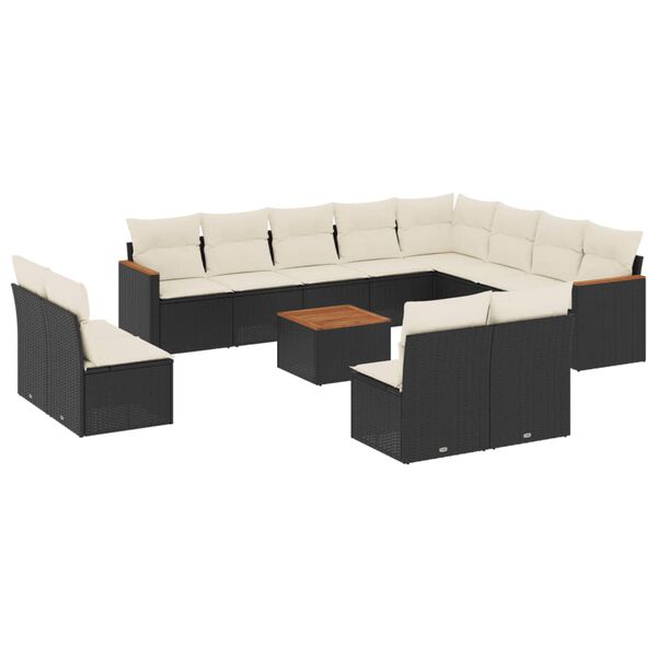 vidaXL Set mobilier de grădină cu perne, 13 piese, negru, poliratan