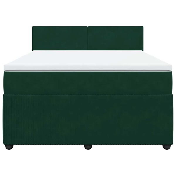 vidaXL Pat box spring cu saltea, verde &icirc;nchis, 140x200 cm, catifea