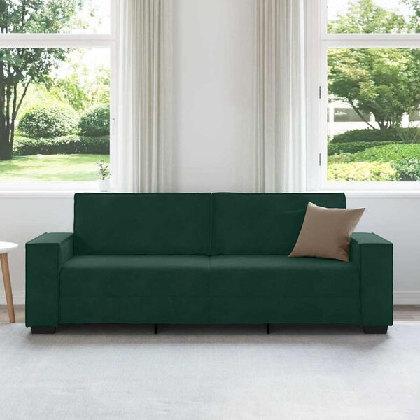vidaXL Canapea cu 3 locuri, verde &icirc;nchis, 220x78x84 cm, catifea