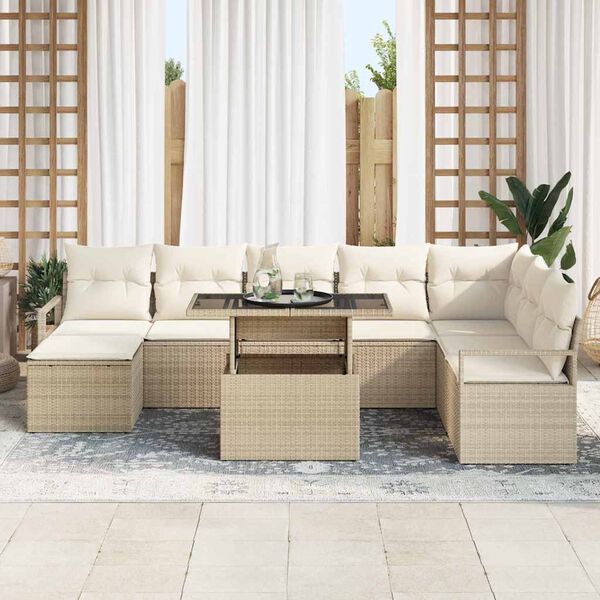 vidaXL Set de canapele pentru grădină 9 pcs Bej Rattan poli