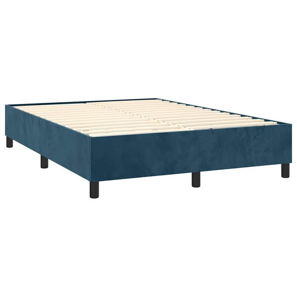 vidaXL Pat box spring cu saltea, albastru &icirc;nchis, 140x200 cm, catifea