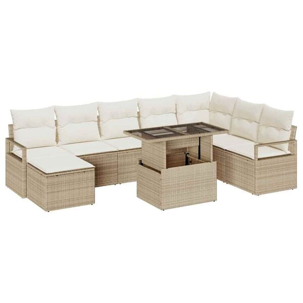 vidaXL Set de canapele pentru grădină cu pernă 9 pcs bej și crem