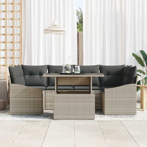 vidaXL Set de canapele pentru grădină 7 pcs Gri deschis Rattan poli
