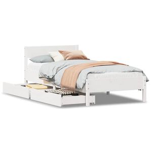 vidaXL Cadru pat fără saltea, alb, 90x190 cm, lemn masiv de pin