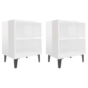 vidaXL Noptiere, picioare metalice, 2 buc. alb extralucios 40x30x50 cm