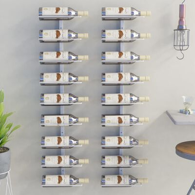 vidaXL Suport sticle de vin, de perete, 9 sticle, 2 buc., alb, fier