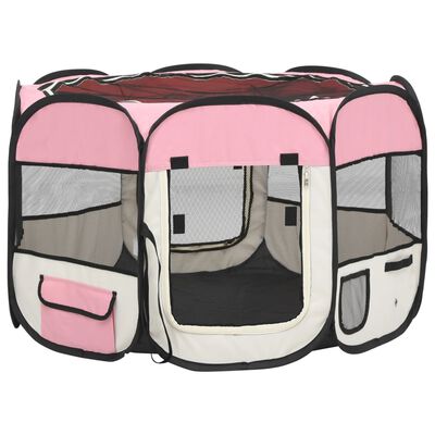 vidaXL Țarc joacă pliabil câini cu sac de transport roz 90x90x58 cm