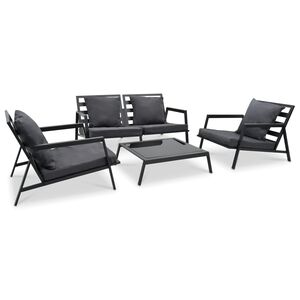vidaXL Set mobilier grădină cu perne, 4 piese, gri, &icirc;nchis aluminiu