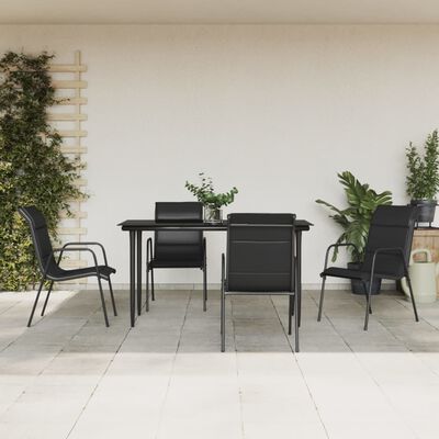vidaXL Set mobilier de grădină, 5 piese, negru, oțel și textilenă