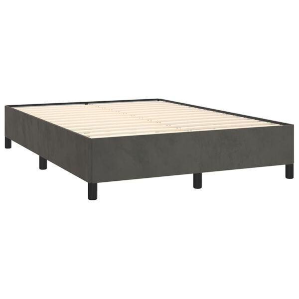vidaXL Pat box spring cu saltea, gri &icirc;nchis, 140x190 cm, catifea