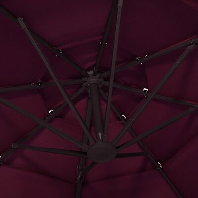 vidaXL Umbrelă de soare 4 niveluri, stâlp aluminiu, roșu bordo, 3x3 m