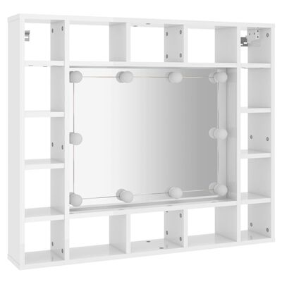 vidaXL Dulap cu oglindă și LED, alb extralucios, 91x15x76,5 cm
