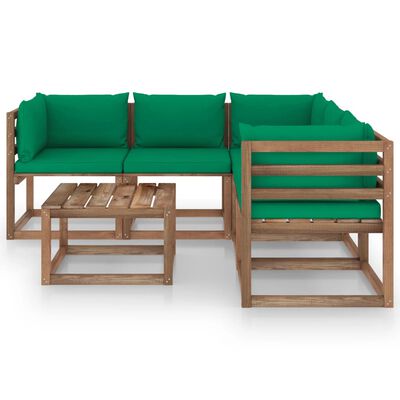 vidaXL Set mobilier grădină, perne verzi, 6 piese, lemn pin tratat