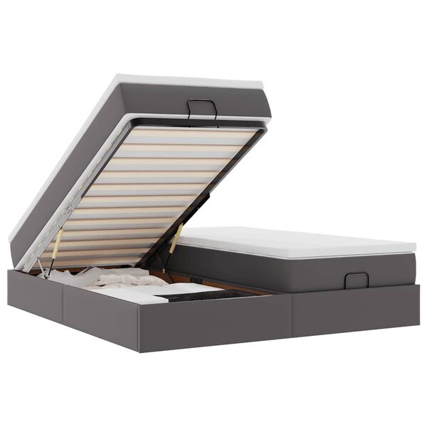 vidaXL Cadru de pat otoman cu saltea gri 160x200cm piele artificială