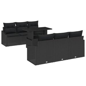 vidaXL Set de canapele pentru grădină cu pernă 7 pcs Negru poliratan