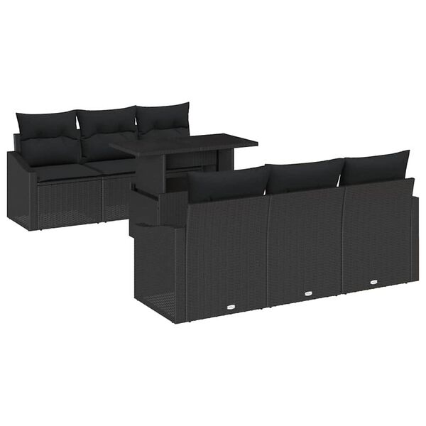 vidaXL Set de canapele pentru grădină cu pernă 7 pcs Negru poliratan