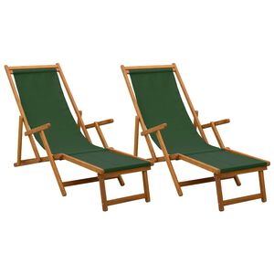 vidaXL Șezlong pliabil 2 pcs 3 Poziție Lemn de eucalipt masiv Verde