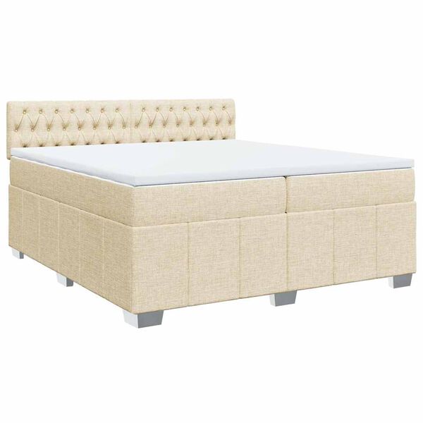 vidaXL Pat box spring cu saltea, crem, 200x200 cm, textil