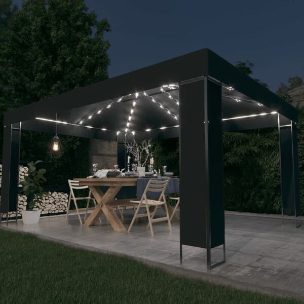 vidaXL Pavilion cu șir de lumini LED, antracit, 3x4 m
