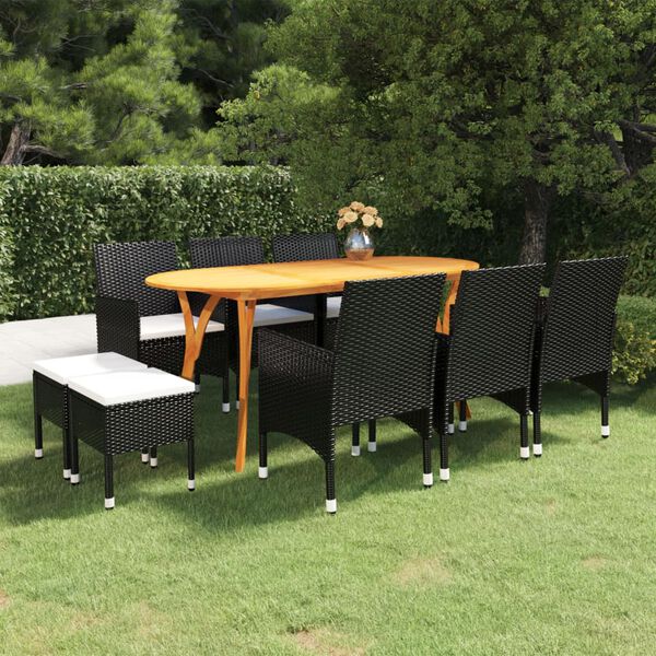 vidaXL Set mobilier de grădină, 9 piese, negru
