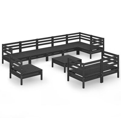 vidaXL Set mobilier de grădină, 10 piese, negru, lemn masiv de pin