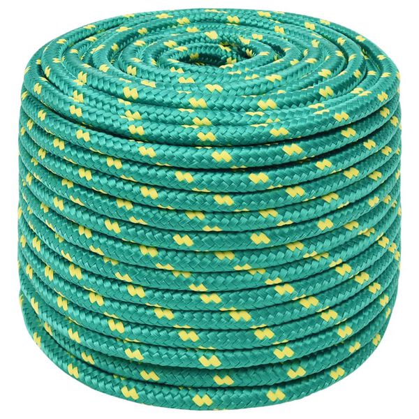 vidaXL Fr&acirc;nghie de barcă, verde, 12 mm, 50 m, polipropilenă