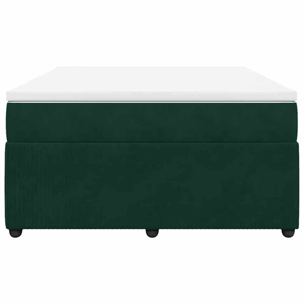 vidaXL Pat box spring cu saltea, verde &icirc;nchis, 160x200 cm, catifea