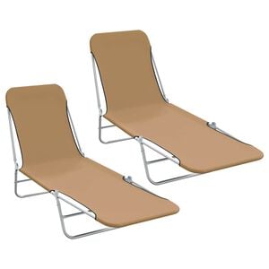 vidaXL Șezlonguri de plajă pliabile, 2 buc., gri taupe, oțel & textil