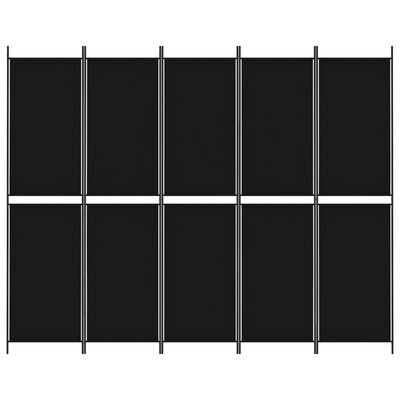 vidaXL Paravan de cameră cu 5 panouri, negru, 250x200 cm, textil